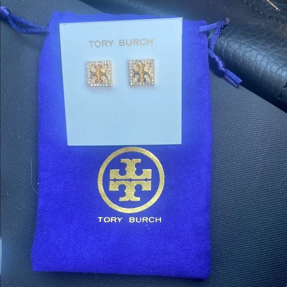 Tory Burch Gold Square Stud Earrings - Picture 1 of 4